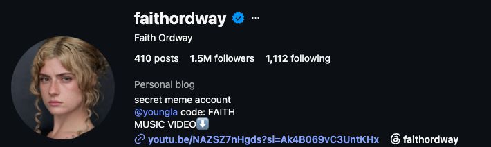 Faith Ordway’s Instagram profile