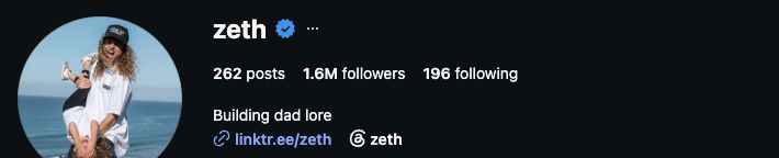 Zeth’s Instagram profile