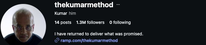 Public profile header: The Kumar Method · Secondary brand cue
